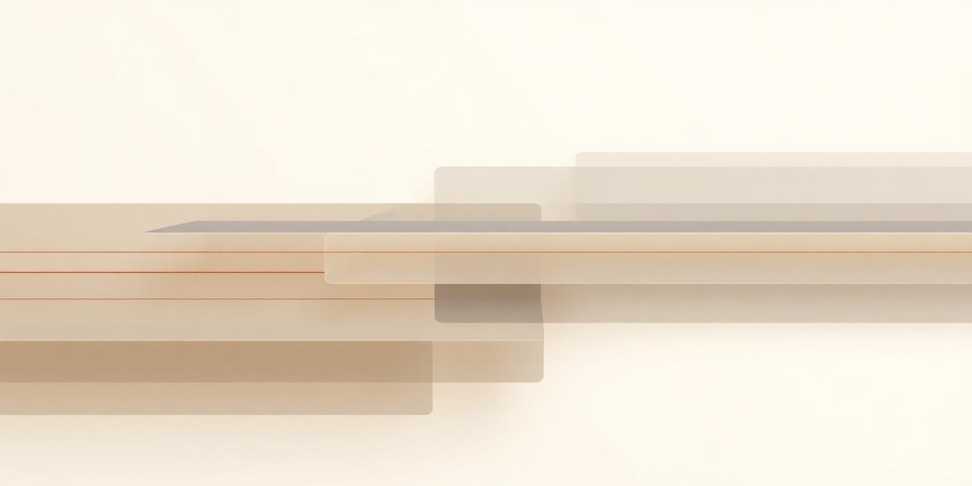 Abstract composition of layered translucent planes and thin precise lines representing computing structure